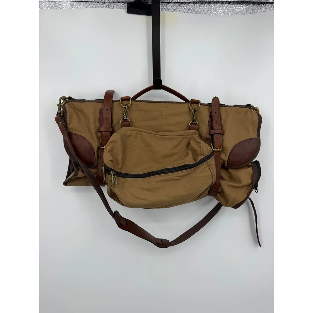 Duluth Trading Co Fire Hose Canvas Garment Bag one night stand Tan Leather Trim